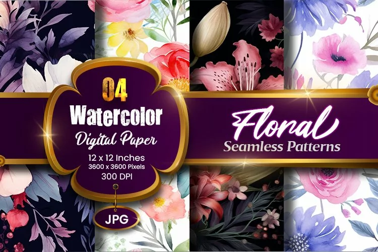 Floral Watercolor Digital Paper, Floral Sublimation
