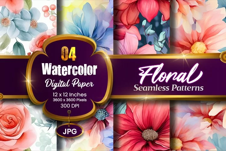 Floral Watercolor Digital Paper, Floral Sublimation