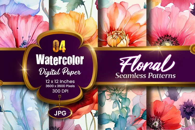 Floral Watercolor Digital Paper, Floral Sublimation