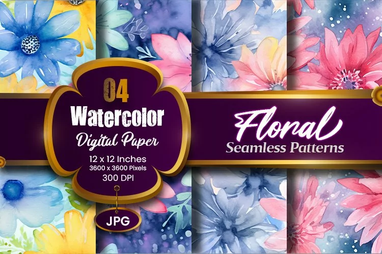 Floral Watercolor Digital Paper, Floral Sublimation