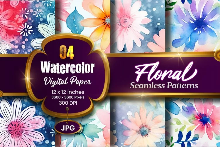 Floral Watercolor Digital Paper, Floral Sublimation
