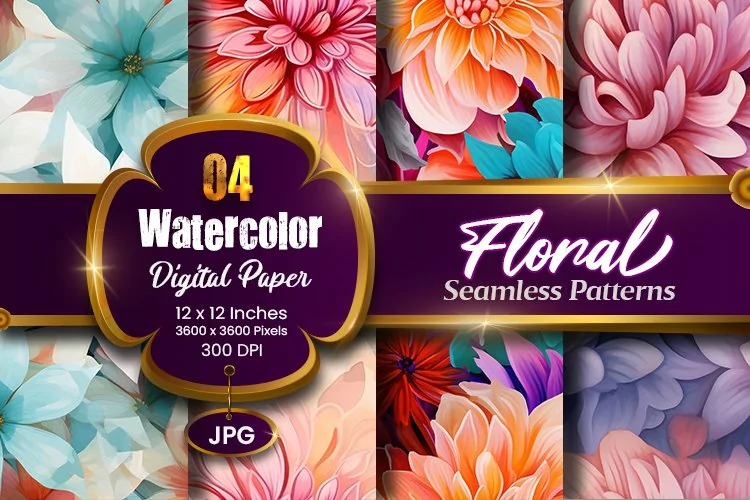 Floral Watercolor Digital Paper, Floral Sublimation