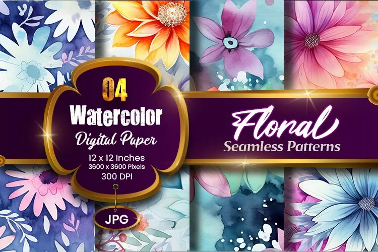 Floral Watercolor Digital Paper, Floral Sublimation