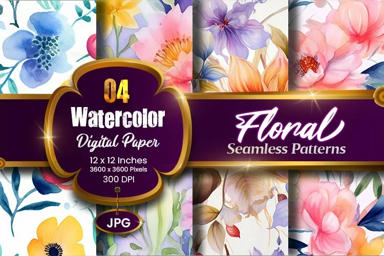 Floral Watercolor Digital Paper, Floral Sublimation