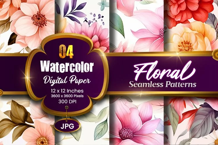 Floral Watercolor Digital Paper, Floral Sublimation