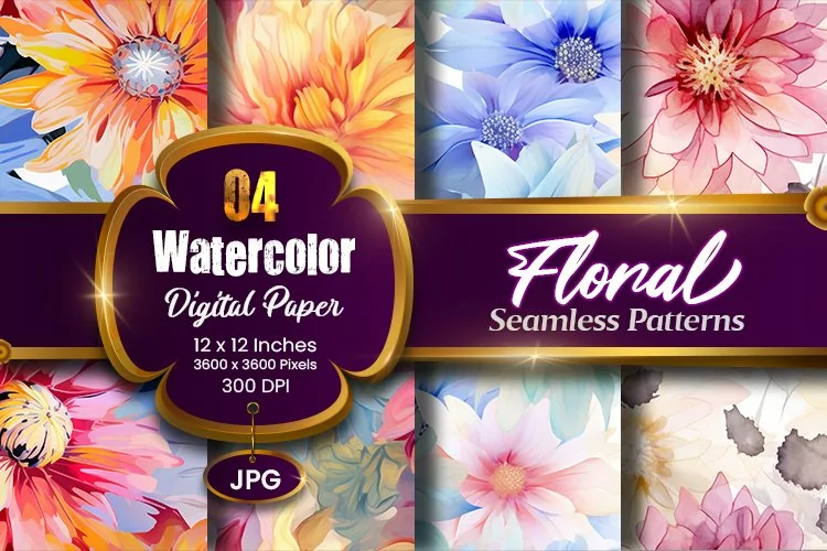Floral Watercolor Digital Paper, Floral Sublimation