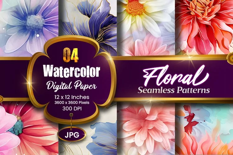 Floral Watercolor Digital Paper, Floral Sublimation