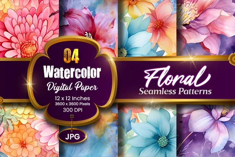 Floral Watercolor Digital Paper, Floral Sublimation