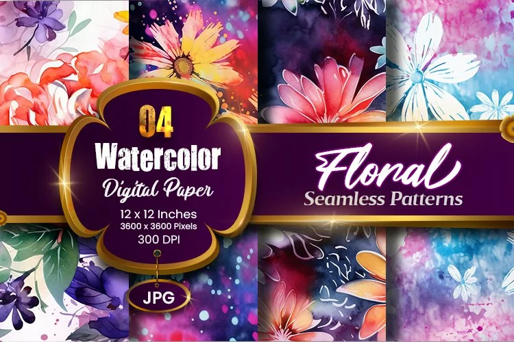Floral Watercolor Digital Paper, Floral Sublimation
