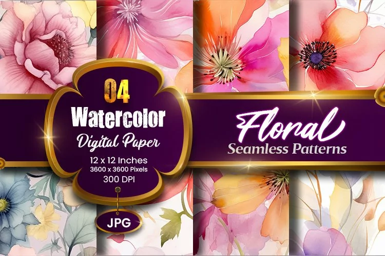 Floral Watercolor Digital Paper, Floral Sublimation