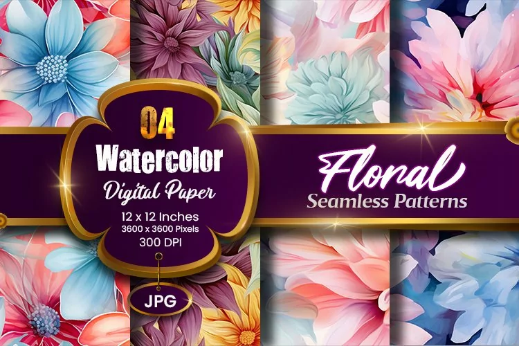 Floral Watercolor Digital Paper, Floral Sublimation