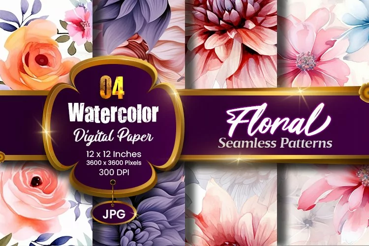 Floral Watercolor Digital Paper, Floral Sublimation
