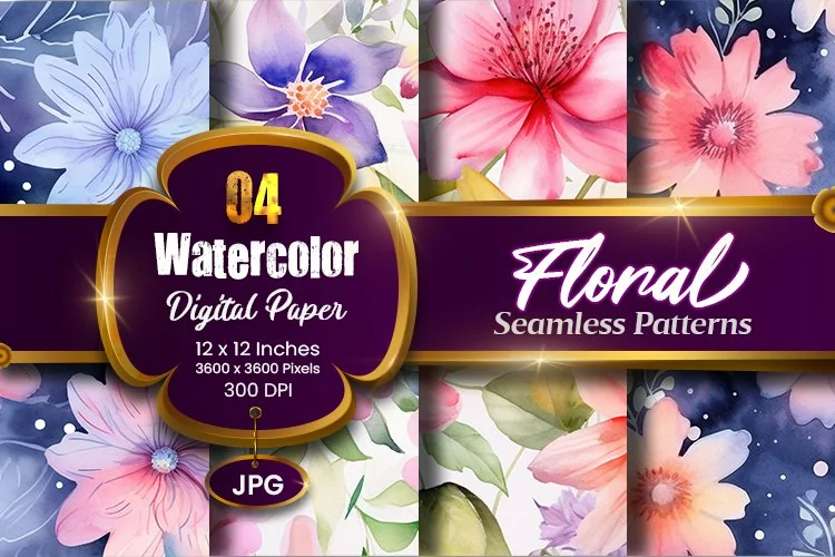 Floral Watercolor Digital Paper, Floral Sublimation