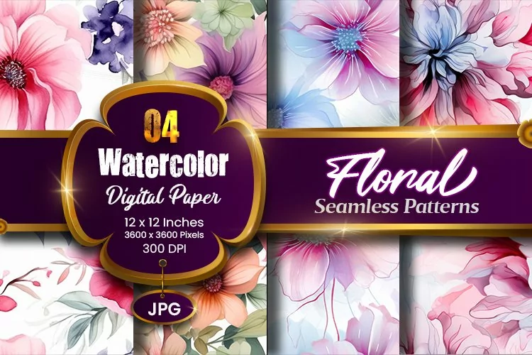 Floral Watercolor Digital Paper, Floral Sublimation