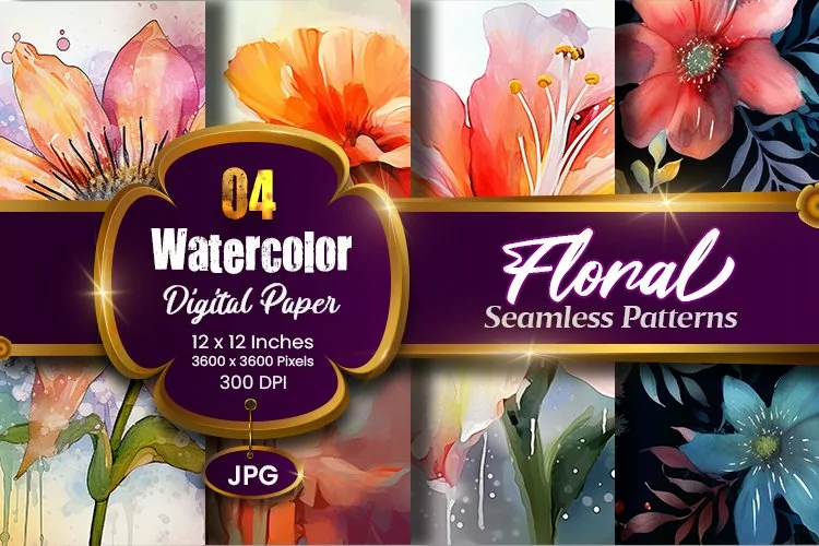 Floral Watercolor Digital Paper, Floral Sublimation