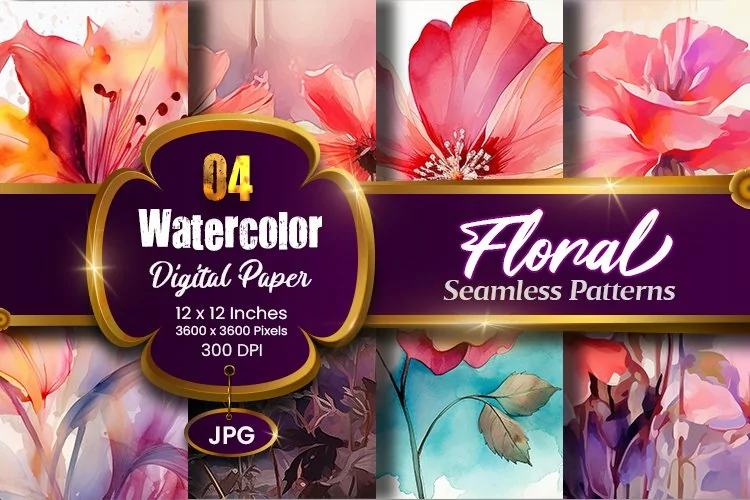 Floral Watercolor Digital Paper, Floral Sublimation