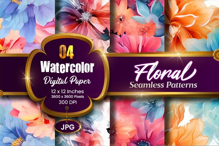 Floral Watercolor Digital Paper, Floral Sublimation