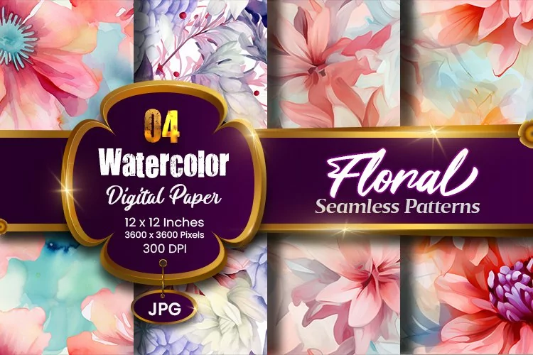 Floral Watercolor Digital Paper, Floral Sublimation