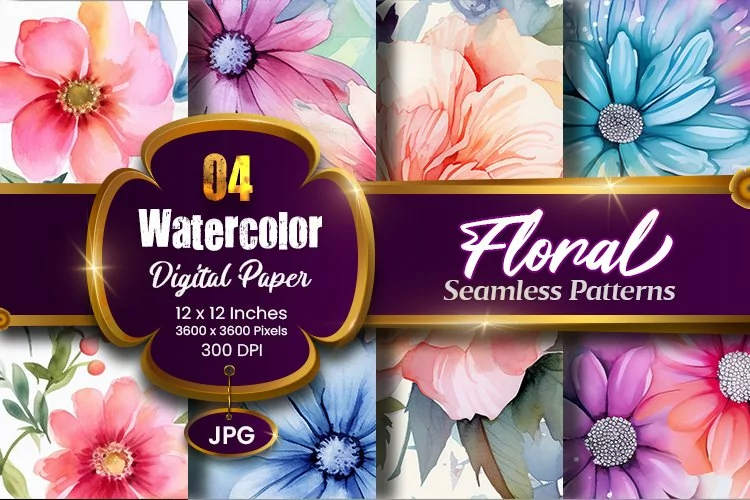 Floral Watercolor Digital Paper, Floral Sublimation