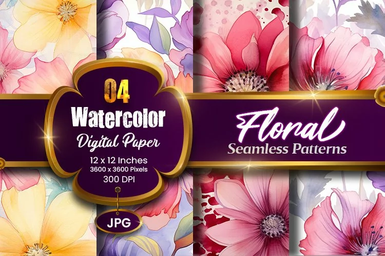 Floral Watercolor Digital Paper, Floral Sublimation