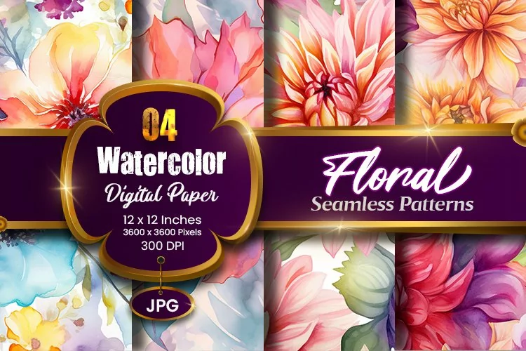 Floral Watercolor Digital Paper, Floral Sublimation