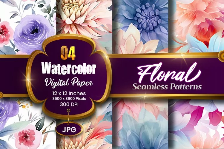 Floral Watercolor Digital Paper, Floral Sublimation