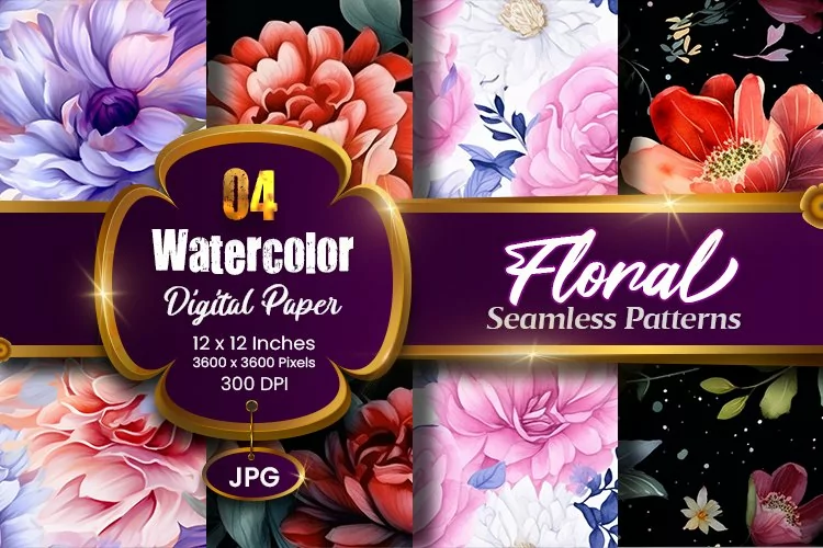 Floral Watercolor Digital Paper, Floral Sublimation