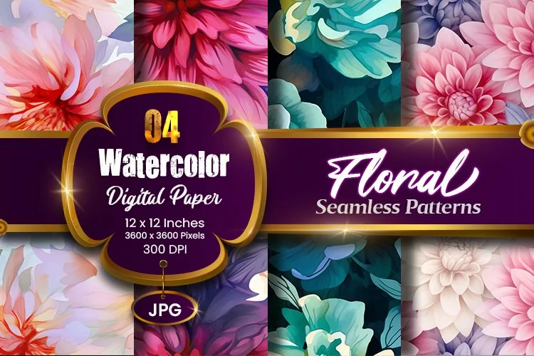 Floral Watercolor Digital Paper, Floral Sublimation