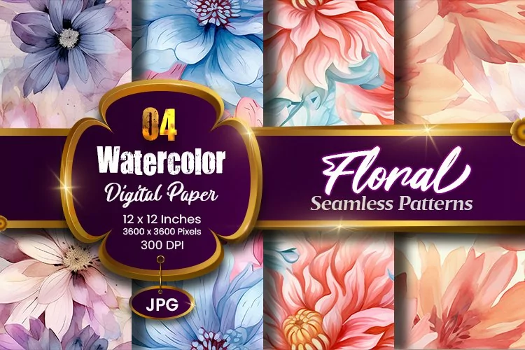Floral Watercolor Digital Paper, Floral Sublimation