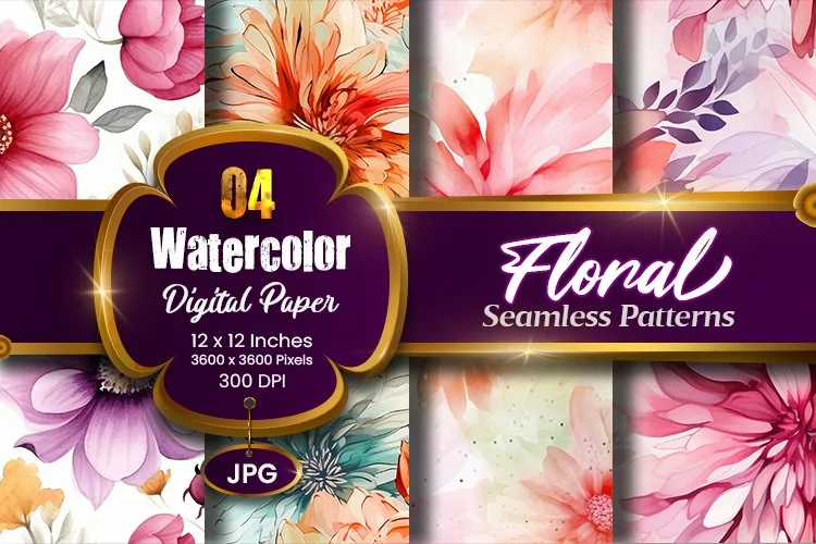 Floral Watercolor Digital Paper, Floral Sublimation
