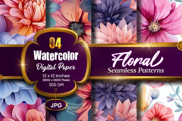 Floral Watercolor Digital Paper, Floral Sublimation