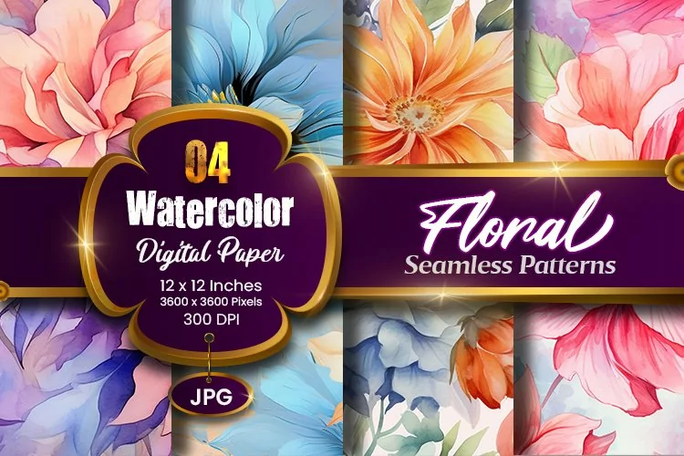 Floral Watercolor Digital Paper, Floral Sublimation