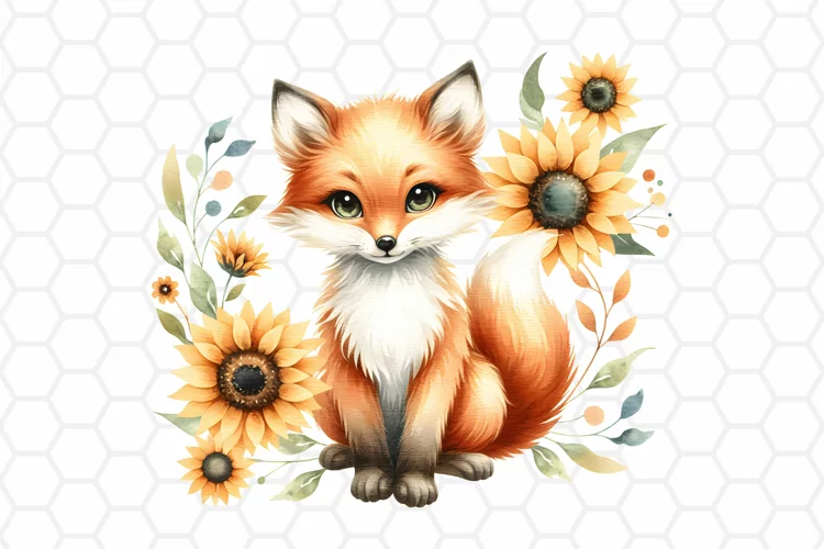 Floral Watercolor Fox Clipart | Fox PNG Design