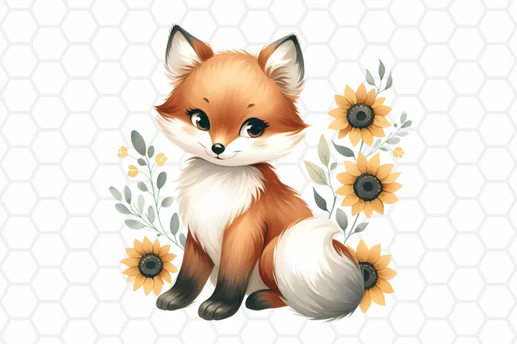 Floral Watercolor Fox Clipart | Fox PNG Design