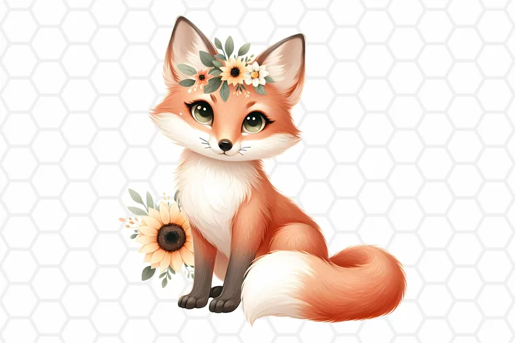 Floral Watercolor Fox Clipart | Fox PNG Design