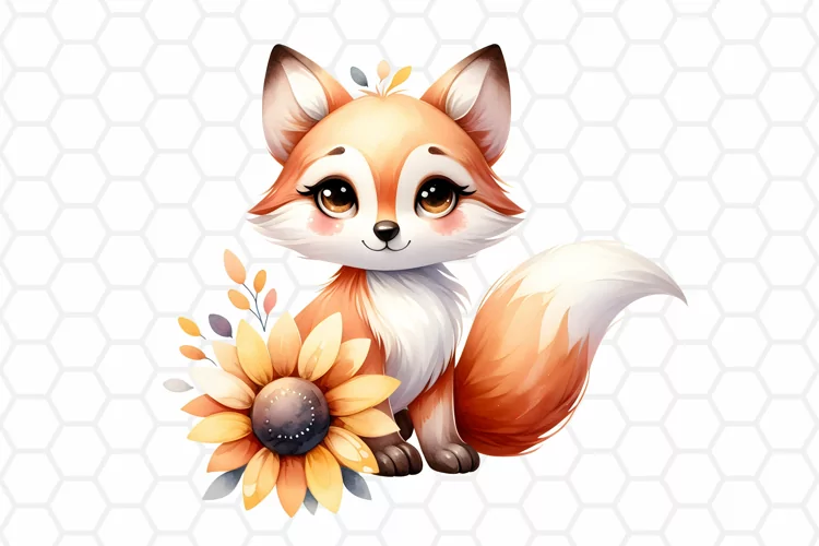 Floral Watercolor Fox Clipart | Fox PNG Design