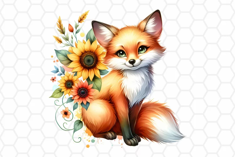 Floral Watercolor Fox Clipart | Fox PNG Design
