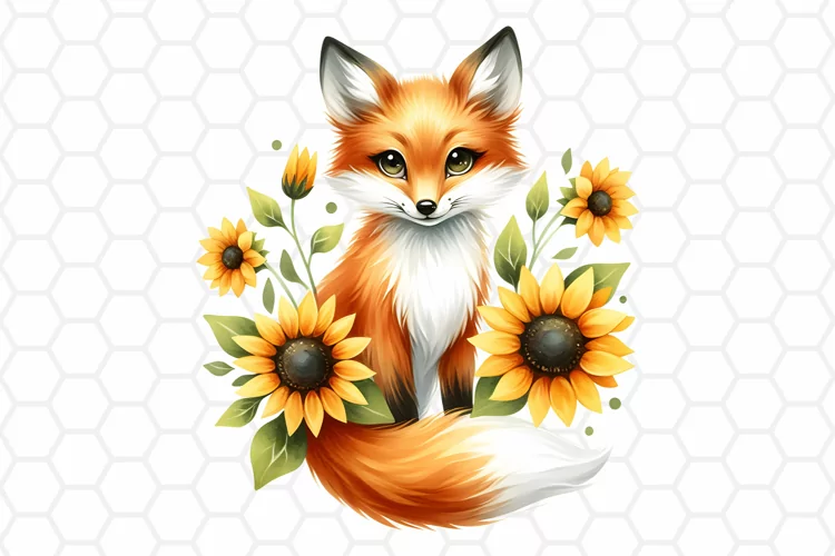 Floral Watercolor Fox Clipart | Fox PNG Design