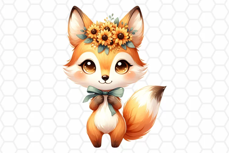 Floral Watercolor Fox Clipart | Fox PNG Design