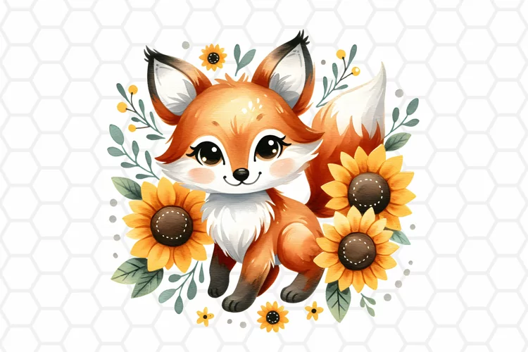 Floral Watercolor Fox Clipart | Fox PNG Design