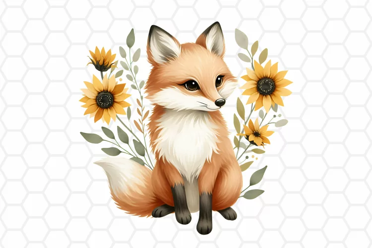 Floral Watercolor Fox Clipart | Fox PNG Design