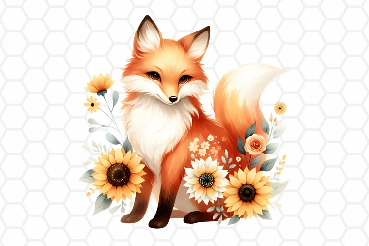 Floral Watercolor Fox Clipart | Fox PNG Design