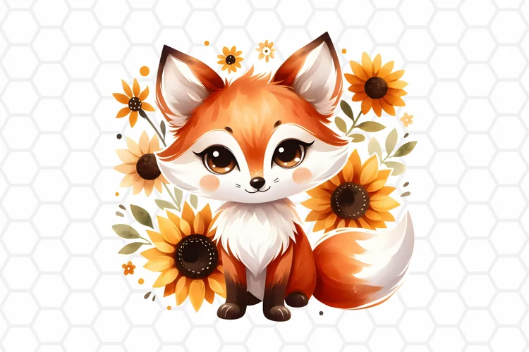 Floral Watercolor Fox Clipart | Fox PNG Design