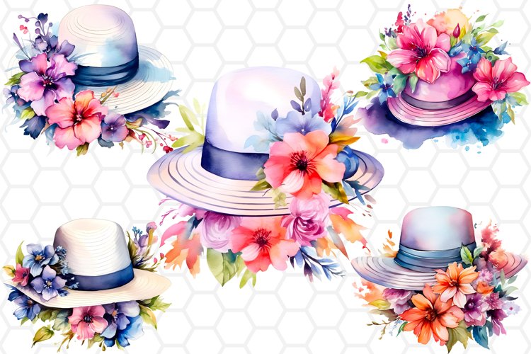 Floral Watercolor Hat Clipart