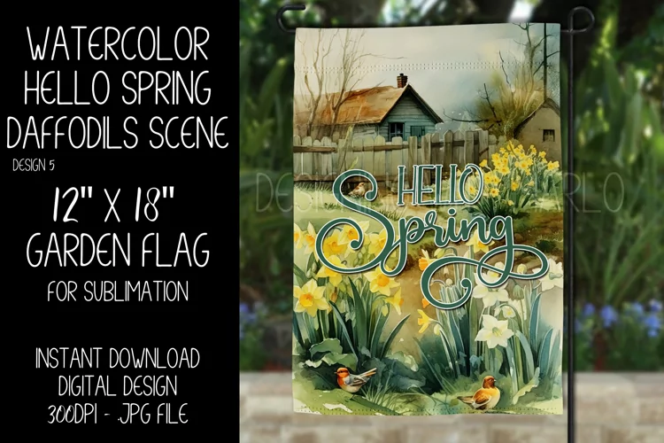 Spring Garden Flag Sublimation Design, Daffodil Scenery, d5