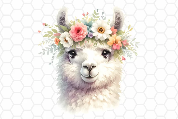 Floral Watercolor Llama Clipart - Llama Sublimation PNG