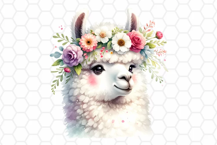Floral Watercolor Llama Clipart - Llama Sublimation PNG