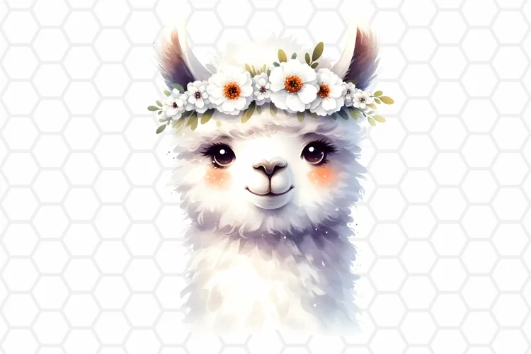 Floral Watercolor Llama Clipart - Llama Sublimation PNG