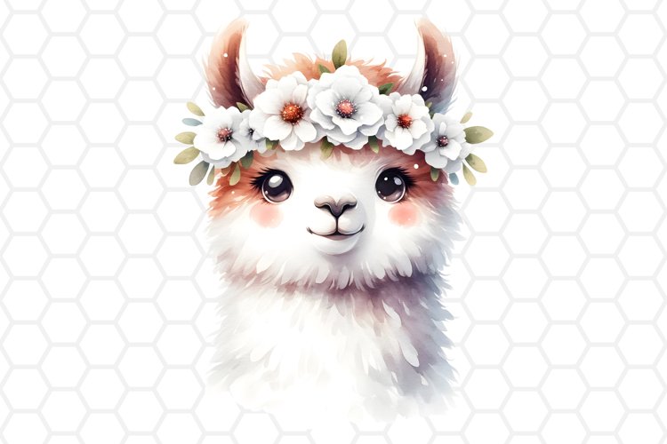 Floral Watercolor Llama Clipart - Llama Sublimation PNG