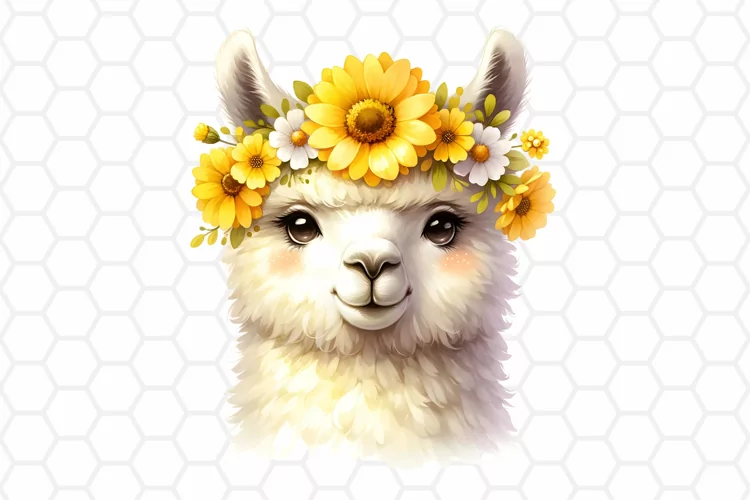Floral Watercolor Llama Clipart - Llama Sublimation PNG